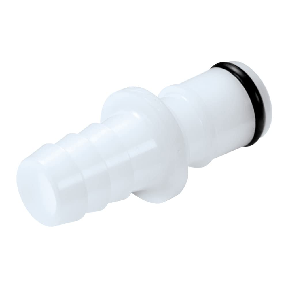 neoLab Acoplamiento de acetal 2-0247, 1/4", inserción, boquilla de manguera de 9,5 mm, elemento de acoplamiento macho con olivas, manguera DM de 9 mm, interior 1, 35,3 mm de longitud, color blanco.