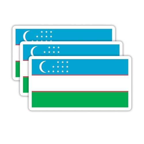 Image of (3PCS) Uzbekistan Flag Stickers, Uzbekistani Sticker Uzbek Countries Flag Waterproof Vinyl Decals For Laptops, Tumblers, Water Bottles, Helmet, Scrapbooks, 3 x 1.5 Inch