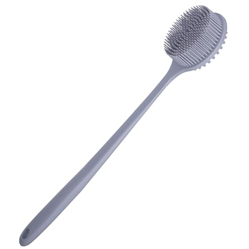 Image of DNC Soft Silicone Back Scrubber Shower Bath Body Brush with Long Handle, BPA-Free, Hypoallergenic, Eco-Friendly (Gray)