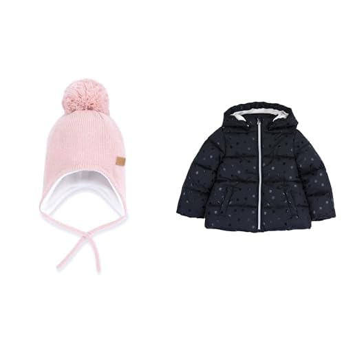 Chapeau de ponpon rose et veste noire pour les sorties au parc