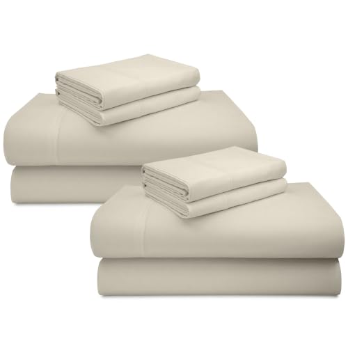 Image of California Design Den 2-Pack Queen Size Deep Pocket Sheet Sets - Luxury 600 Thread Count Sateen, 100% Cotton Bed Sheets, Deep Pockets, Soft, Crisp and Durable Bedding - Warm Creamy Ivory