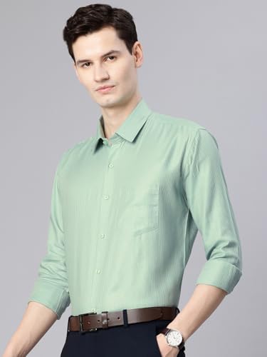 Image of Majestic Man Men's Solid Cotton Blend Textured Wrinkle-Resistant Slim Fit Easy Iron Formal Shirt