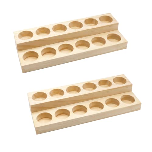 LONG TAO 2 soportes de madera para exhibición de aceites esenciales, 2 capas, estantes de almacenamiento de perfume, soporte para botellas de aceite, estante de esmalte de uñas para organizar y