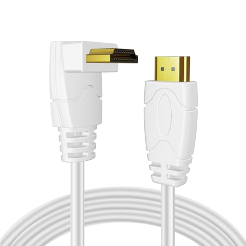 Câble HDMI TNP 4K Angle Droit 270 Degrés (15 FT) - Cordon HDMI Haute Vitesse 18GBPs Blanc 4K 60Hz HDR 2K 2160p 1080p 1440p 3D ARC/eARC Ethernet pour Jeux Vidéo Xbox One X PS 4 Pro & Apple TV HDTV