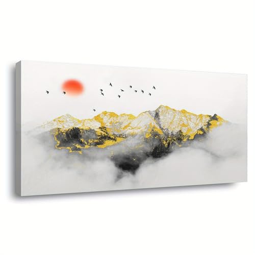 Tableau moderne lever de soleil 80x160cm avec cadre intérieur premium