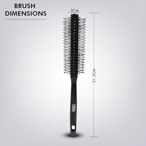 Image of VEGA PROFESSIONAL Pro Volume Round Hair Brush with Heat Resistant Bristles for Blow Drying & Styling | Hair Volumizer Brush | Hair Brush for Women & Men | Black | (VPVHB-18)