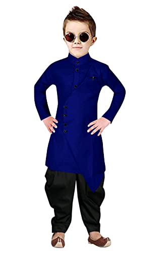 Image of Boys' Cotton Printed Krishna Style Kurta and Dhoti Pant Set
