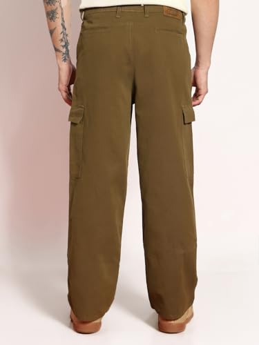 Image of Urbano Fashion Men's Loose Baggy Fit Solid Cargo Chino Trouser Pant with 6 Pockets Non-Stretchable