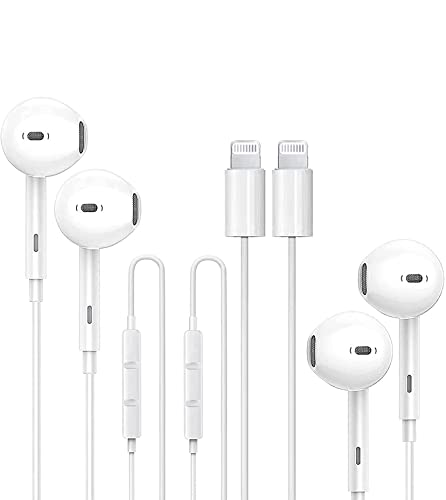 2 Pack Lightning Écouteurs,iPhone Écouteurs avec connecteur Lightning,Apple Écouteurs Intra-Auriculaires Compatible avec iPhone 14/13/11/S/X/Xs/8/7【Certifiés Apple MFi】Avec Micro et Contrôle du Volume