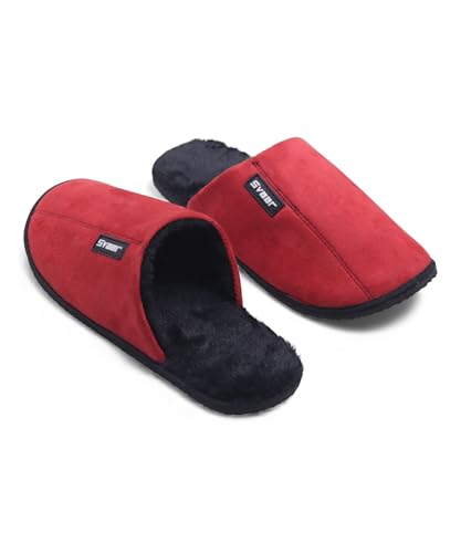 Image of SVAAR Men's Warm Winter Slippers, Cozy Fur Flip Flop Slip-On House Shoes, Indoor Bedroom Slides & Closed-Toe Home Clogs Sandals