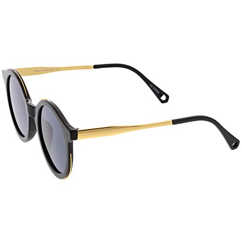 zeroUV - Modern Horn Rimmed Metal Trim Neutral Colored Flat Lens Round Sunglasses 51mm3