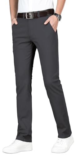 ESSYSHE Men’s Chinos Pants Casual Khaki Slim Fit Pants Stretch Tapered Slacks 011Charcoal A29X28