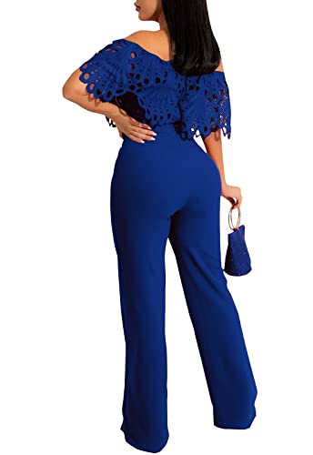 Image of Off Shoulder Jumpsuit for Women High Waist Wide Leg Long Pants Jumpsuits