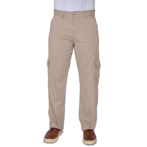 Calça Cargo Masculina Reta Sarja Brim Com Bolsos Laterais Reforçada Streetwear Tática Moda Ubana (BR, Numérico, 40, Regular, Regular, Calça Cargo Bege Escuro)