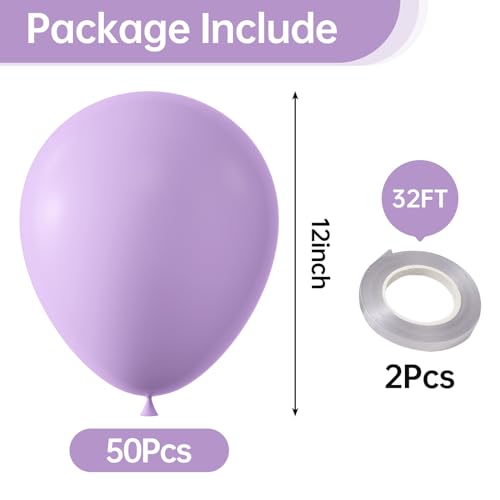 Image of 12 Inch Pastel Purple Balloons, 50 Pcs Latex Helium Macaron Balloons for Kid's Birthday Party, Baby Shower, Wedding, Graduate Party Decorations