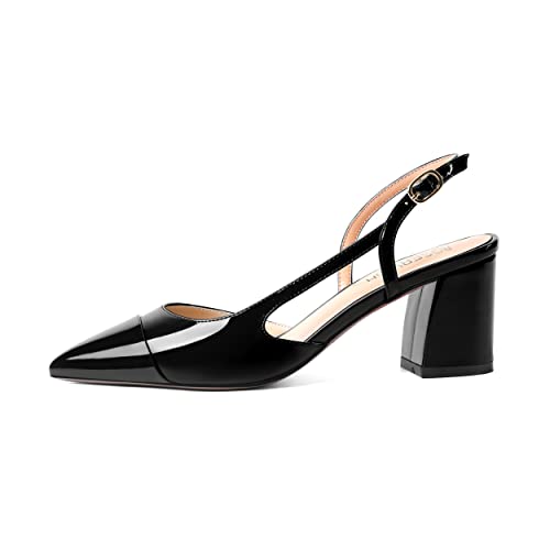ROSERWISH Womens Two Toned Casual Party Patent Slingback Pointed Toe Wedding Chunky Mid Heel Pumps Dress Shoes 2.5 Inch2