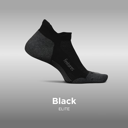 Feetures Elite Max Cushion No Show Tab Ankle Socks - Sport Sock with Targeted Compression - New Black, L (6 Pair)