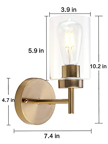 Image of ETONIMERR Brushed Gold Wall Sconce, Vintage Indoor Brass Bathroom Vanity Light Fixture 1-Light with Glass Shade Industrial Antique Gold Wall Light Fiture for Living Room Bedroom Entry Hallway
