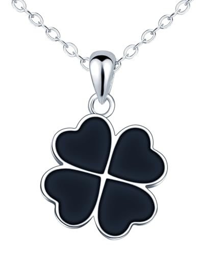 feilok Collar colgante negro de Trébol de cuatro hojas collar femenino 925 plata esterlina