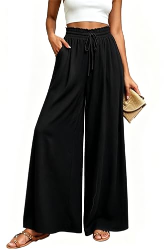 Pantaloni a Gamba Larga Donna Estivi Vita Alta