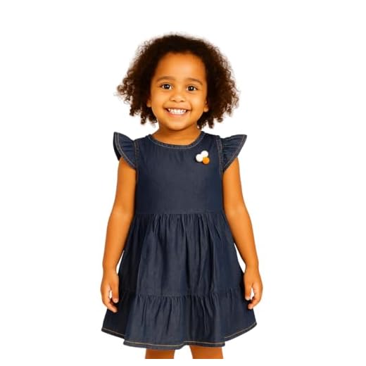Vestido Jeans Infatil Menina Alça Regulável Verão Aniversariante Festinha (BR, Idade, 3 Anos, 4 Anos, Meninas pequenas, AZUL ESCURO)