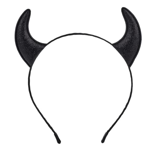 Parma77 Glitter Devil Horns Headband Black Devil Horns Devil Costume for Women Men Girls Halloween Fancy Dress Cosplay Hairband (Black)