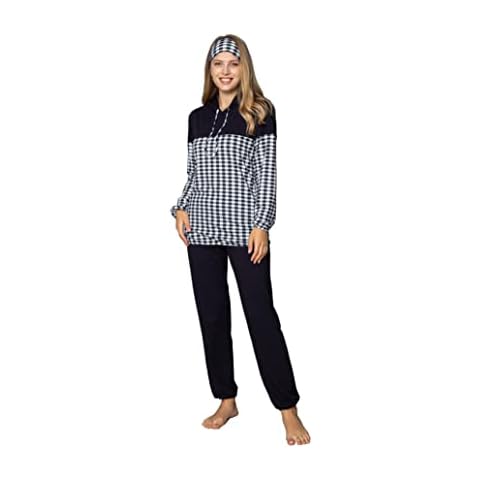 Black Flannel Long-Sleeved Womens Pyjamas with Eye Mask Gift Set Cover
