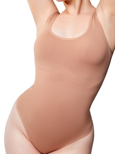 WAISTLINE Women's Sleeveless Bodysuit - Seamless Tummy Control Shapewear Body Suit - Sculpting Snatched Waist Shaper (Nude L)
