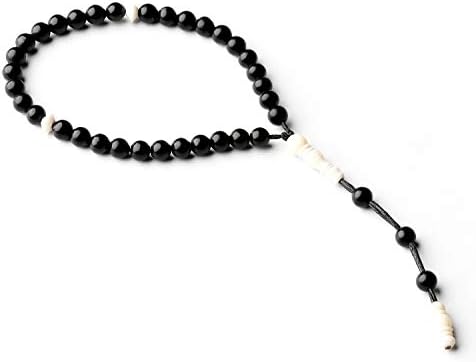 Handcrafted Tasbih Zikr Bracelet- BasmalaBracelets by BasmalaBeads- Premium Tasbih Zikr Beads- Zikr Jewlery- Tesbih (Sunrise- Ebony with Camel Ivory Accents, Traveller (33 Beads))
