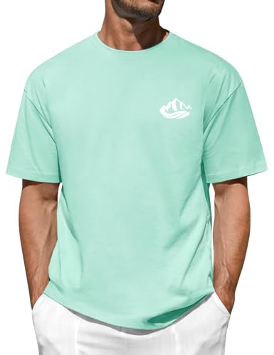 Xnova Mens Tshirts with Mountains Pattern Printed, Short Sleeve T-Shirt Original Tee Crew Neck Versatile Soft Basics Casual Tops for Man (Green, XXL)