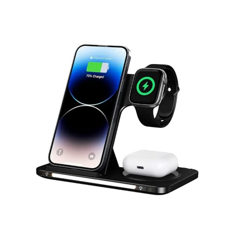 Carregador Sem Fio Rápido, Indução, Wireless, 3 em 1, 15W Dobráve...