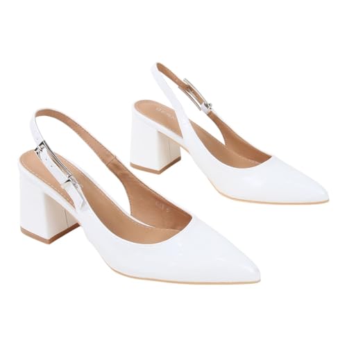 Women Patent Block Heel Buckle Slingback Pumps Shoes2