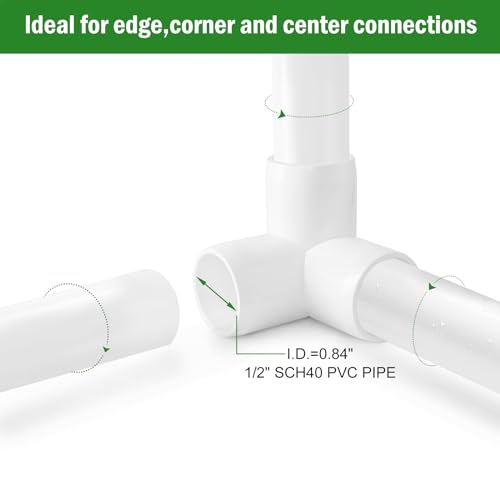 5 Way PVC Pipe Fittings 1/2 Inch, Zernmiarder White PVC Elbow Corner Side Outlet Tee Fitting, SCH40 Furniture Grade Pipe Connectors - Fits 1/2" Polyvinyl Chloride Pipes, 4 Pieces