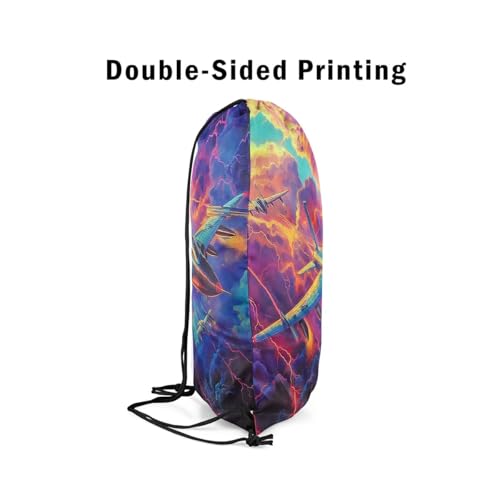 Erosebridal Jet Plane Drawstring Bags,Airplane Aviation Aircraft Drawstring Backpack 13x15.7 for Sport Gym Swim Yoga Camping Trip,Lightning Pattern Draw String Back Bag,Planes String Backpack4