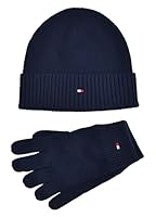 Tommy Hilfiger Strickmütze Mütze Handschuhe Set Beanie & Gloves Baumwolle Kaschmir Blau Gift Box