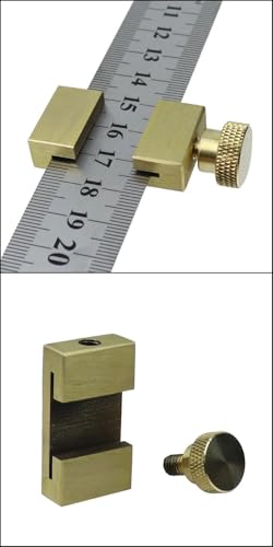 Messing stahl lineal Mit Metallanschlag,Metalllineal,Linealanschlag Streichmass,Anreißlineal Edelstahl,linealanschlag Anreisswerkzeug,Kombinationswinkel Zimmermannswinkel (Brass)