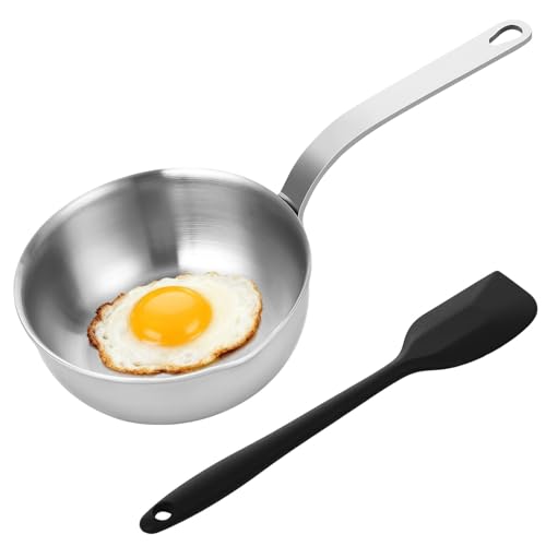 Vestamore 2 Pcs Small Cooking Pots, 5 in Stainless Steel Frying Pans with Spatula, Butter Warmer and Egg Pan, 304 Steel for Single Portions, No Coating, All Stovetops