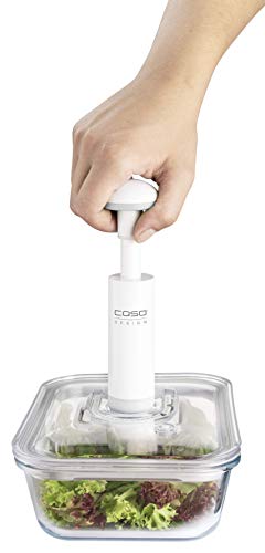 CASO VacuBoxx R-Set - 4 - extrem stabile runde Vakuumbehälter aus Borosilikatglas, BPA-Frei, hitzebeständig, spülmaschinenfest, gefriergeeignet, geschmacksneutral, genaue Datumseinstellung