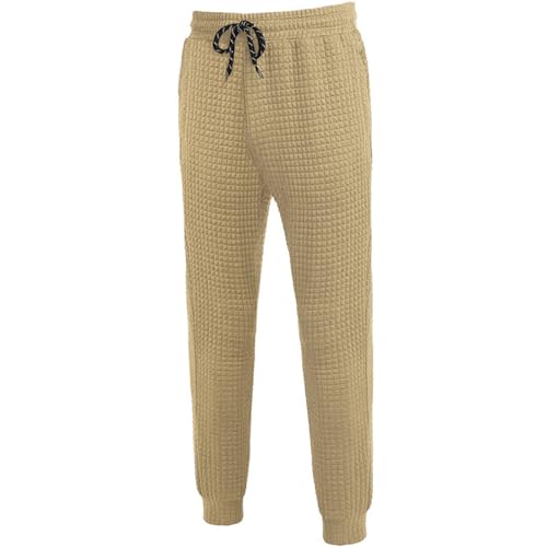 Mens Casual Waffle Textured Pants Stretch Elastic Loose Fit Straight Athletic Sweatpants Fashion Workout Trousers2