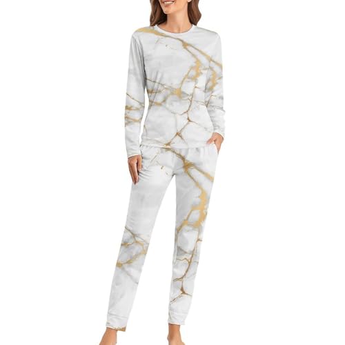 Pyjama femme marbre doré en tissu fluide de qualité supérieure pour le sommeil