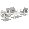 Bonnlo Outdoor Aluminum Furniture Set, for All-Weather, with Cushion, for Patio, Lawn, Garden, Backyard, White, 4 PCS Set