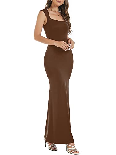 Image of Womens Summer Cap Sleeve Square Neck Elegant Casual Lounge Bodycon Slim Maxi Evening Party Long Dress