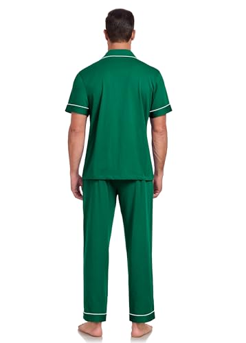 Image of COLORFULLEAF 100% Cotton Mens Pajamas Set Short Sleeve Loungewear with Long Pants Button Down Sleepwear Soft Comfy Pj for Men