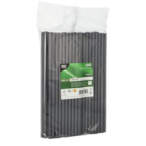Papstar Shake-Halme, Papier Ø 8 mm, 25 cm schwarz 87997 Papiertrinkhalme Papierstrohhalme Shakehalme, 1200 Stück