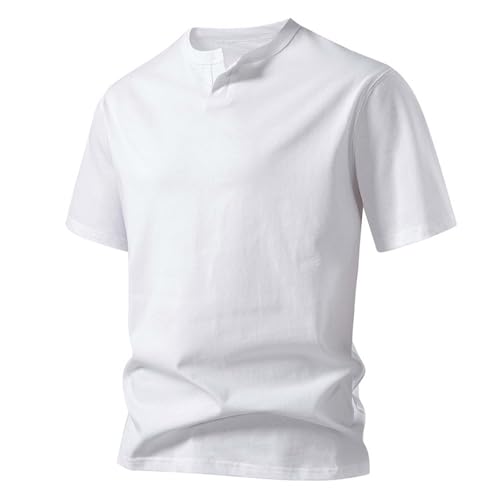 Men's Heavyweight Cotton Tee Shirt Big and Tall Beefy T-Shirts V Neck Basic Top Short Sleeve Solid Color Undershirt