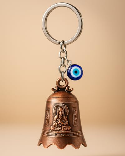 Image of Tiny Tim Guardian Bell with Evil Eye Charm - Protective Motorcycle & Car Accessory - Tibetan-Inspired Design - Wards Off Negative Energy - Ideal Gift for Bikers & Travelers
