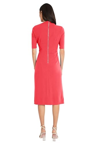 Image of Maggy London Women's Maggy London Women's Dresses Side Pleat Dress with Asymmetric Neck and Elbow Sleeves