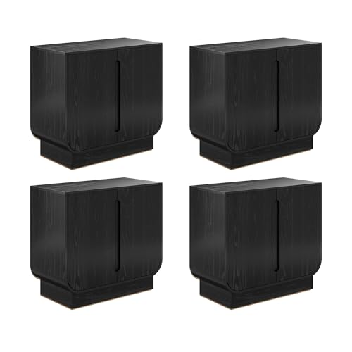 Image of Nathan James Joey Mid Century Modern Buffet Sideboard Storage Cabinet, Arched Accent Cabinet with Rounded Bottom Edges and Integrated Door Pull Cutouts, Black Oak, Set of 4