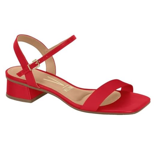 Sandália Feminina Salto Bloco Pelica Vermelho Vizzano 6454.111