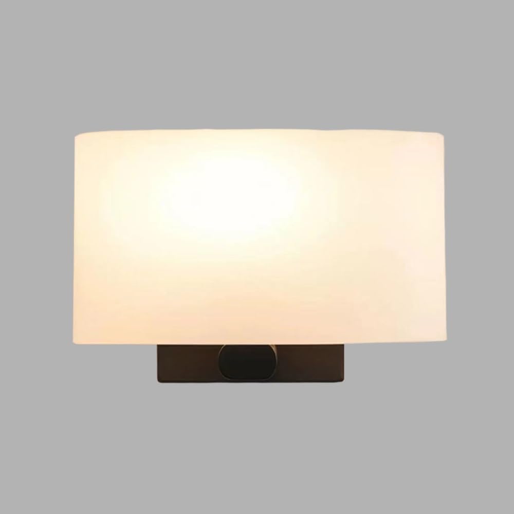 SXECAEPS Glass Wall Mount Light Modern Sconce Lighting Fixture, Metal Hardwired Lamp with White Shade, E27 Bedroom Headboard Lights, Living Room Hallway Decor Sconces(Black)